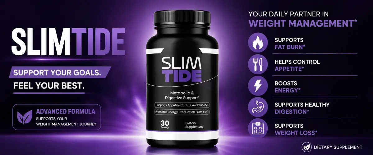 Slimtide bottle with five key benefits listed